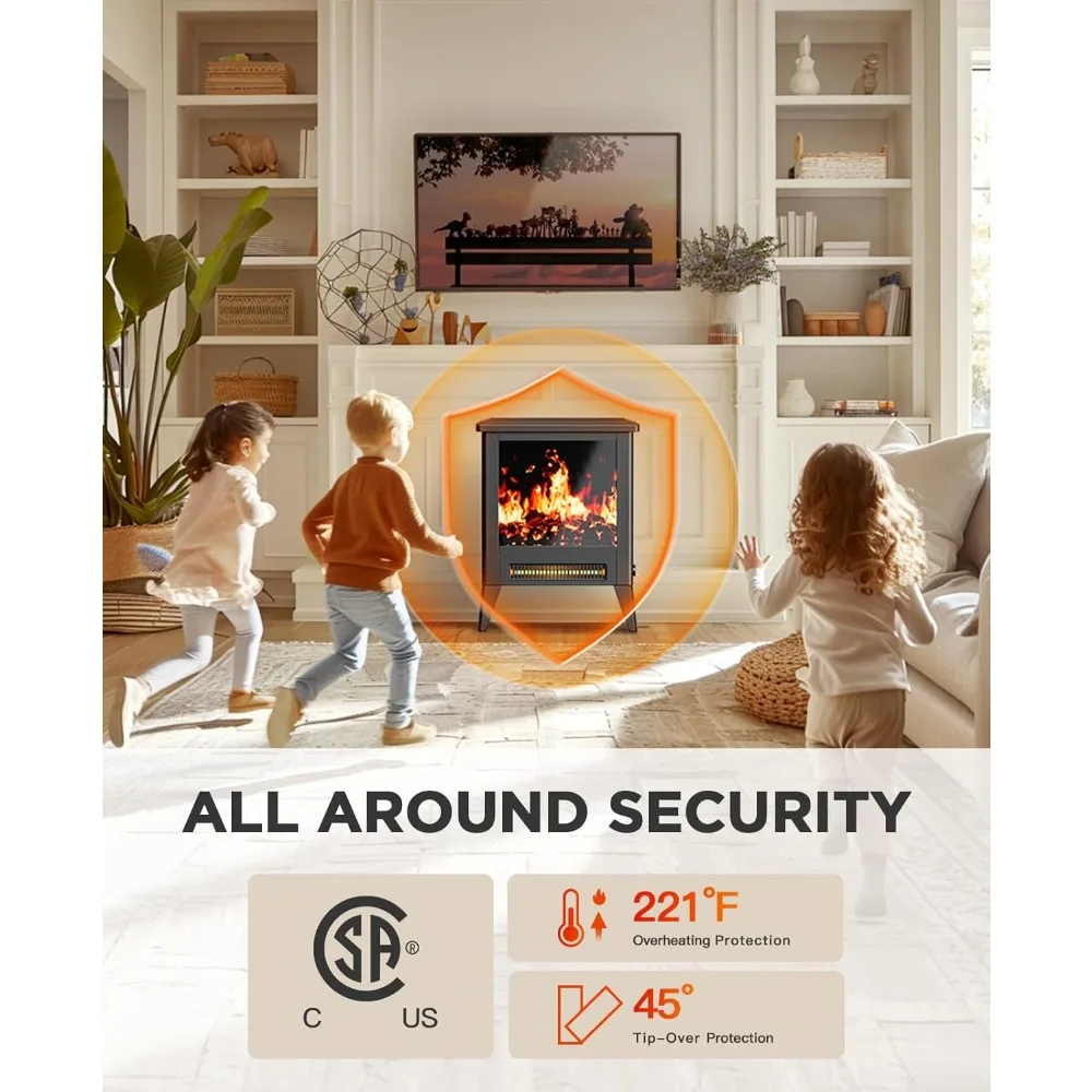 سخان مدفأة كهربائي محمول مع التحكم في درجة الحرارة، تشغيل هادئ، وشهادة CSA، 18 تأثير حريق #4