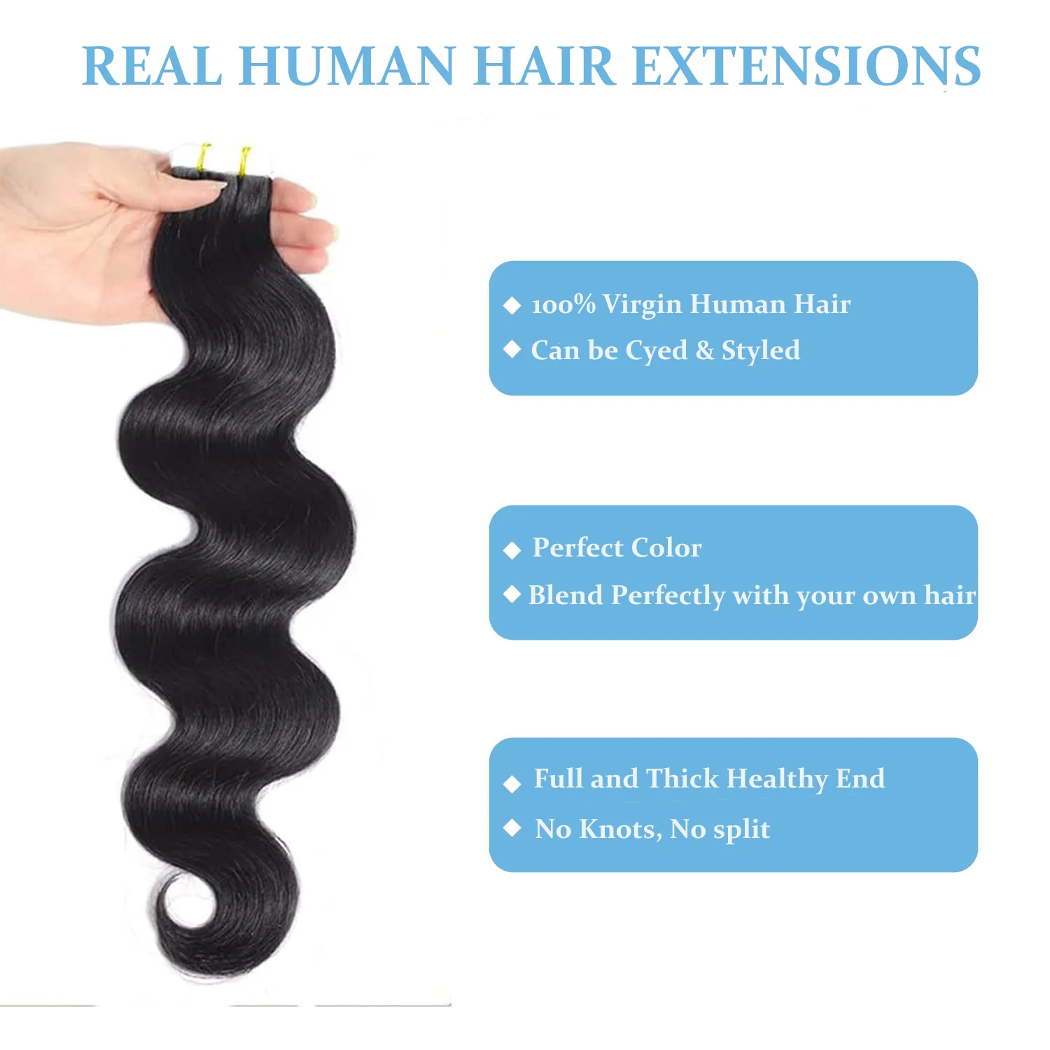 Tape In Hair Extensions Water Body Wave Real Human Hair Natural Color 1b Tape On Hair Extensions Skin Weft Hairpiece 2.5 G/Pc