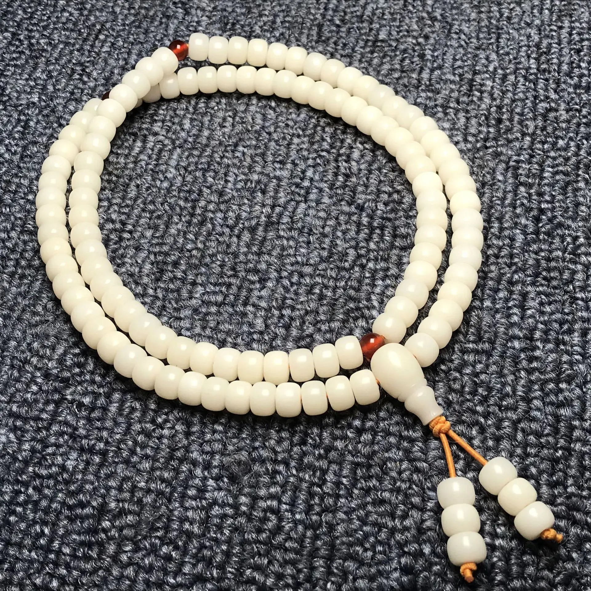 Tibetan Buddhism 108 White Bodhi Root Flat beads Prayer Beads Mala Necklace