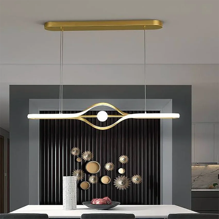 SANDYHA Nordic Led Restaurant Chandelier Black Golden Pendant Light Creative Simple Hanging Lamp for Living Room Kitchen Dining