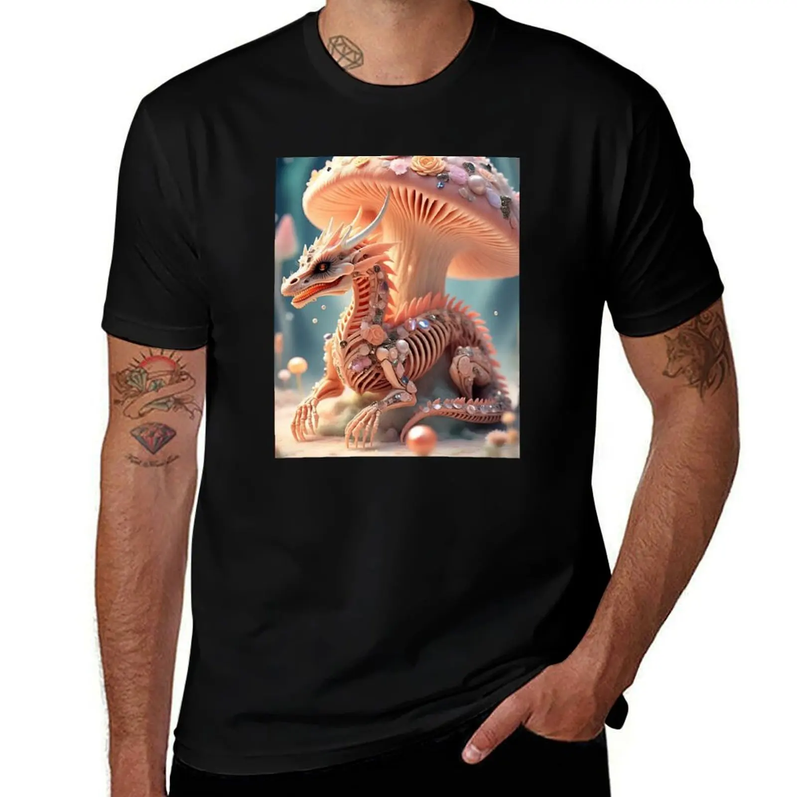 

Pastel Peach Skeletal Dragon T-Shirt oversizeds summer top graphic tee shirt t shirt for men