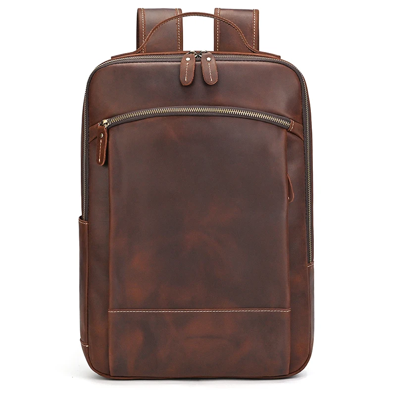 Vintage Men's Crazy Horse Leather Backpack Genuine Large Retro Rucksack Classic Travel Bag with Laptop Compartment