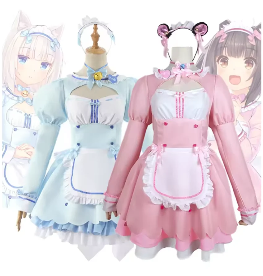 

Милое платье горничной Лолиты Nekopara Chocola и ваниль, карнавальный костюм, милая женская униформа на Хэллоуин для девочек, сценическая одежда для ролевых игр