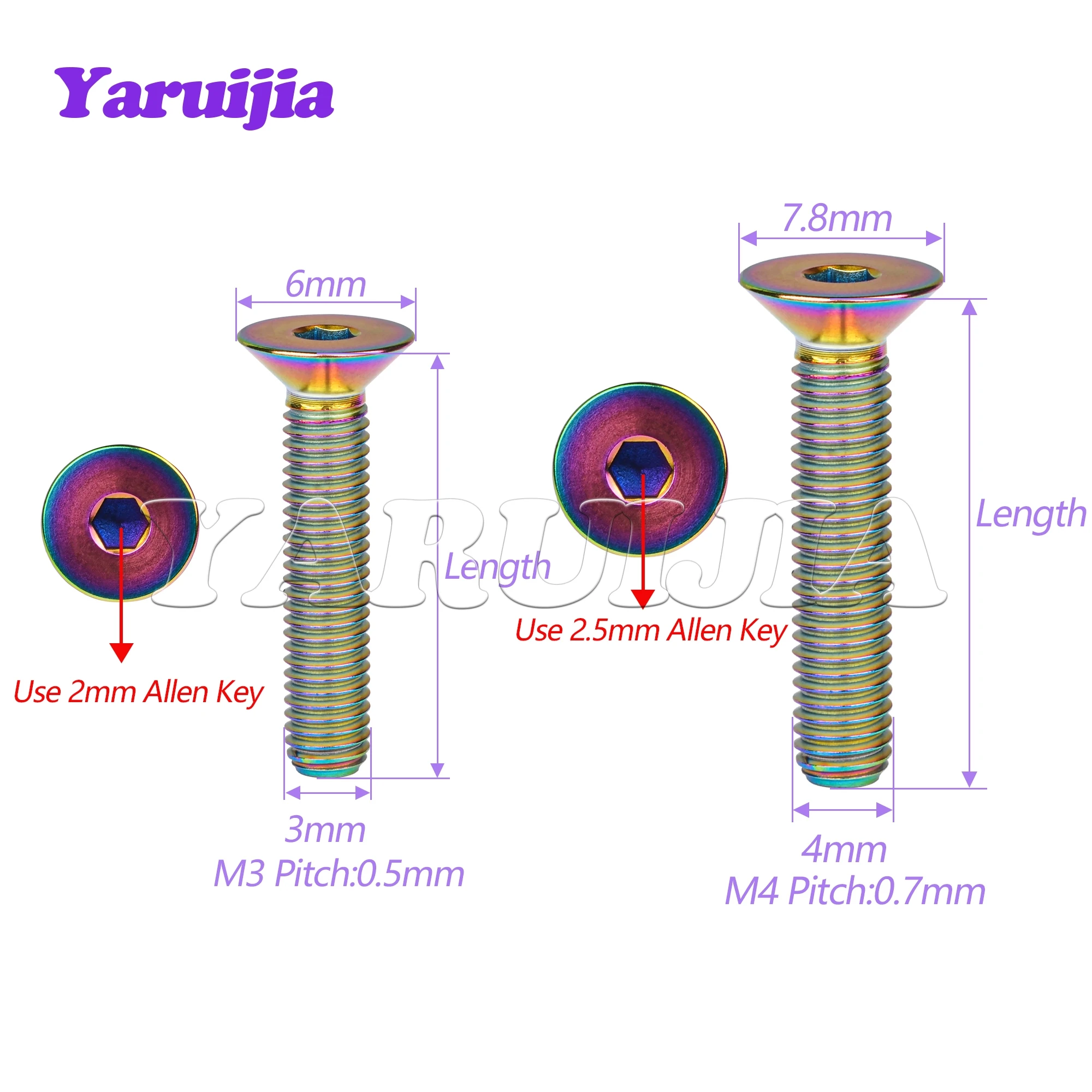 Yaruijia Titanium Bolts M3/M4/M5/M6x6/8/10/12/15/18/20/25/30/35/45mm Countersunk Inner Hexagon Socket Head Fastener for Bicycle