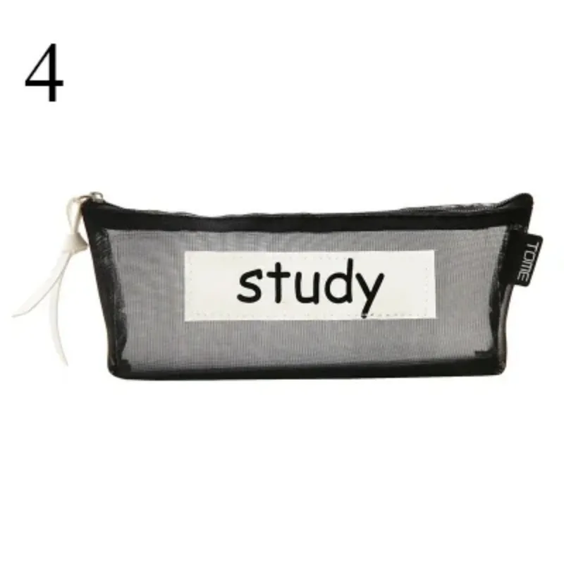 Tempat pensil transparan, kantong pensil jala untuk anak perempuan hadiah perlengkapan sekolah kantor alat tulis lucu ritsleting tempat pensil tas kosmetik