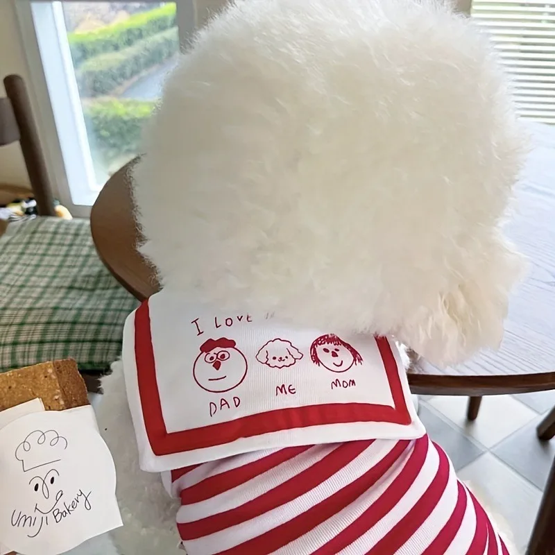 Green Striped Puppy T-shirt Pet Navy Collar Vest Cartoon Print Maltese Short Sleeved Breathable Clothes for Small Dog Cats view 6