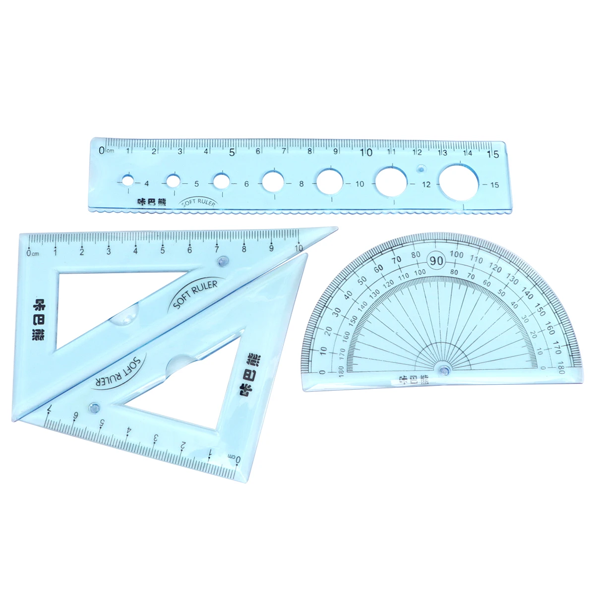 

4 pcs Kid Rulers Stationery Student Set Transparent Blue Bendable Plastic Safe Soft Design Store Clear
