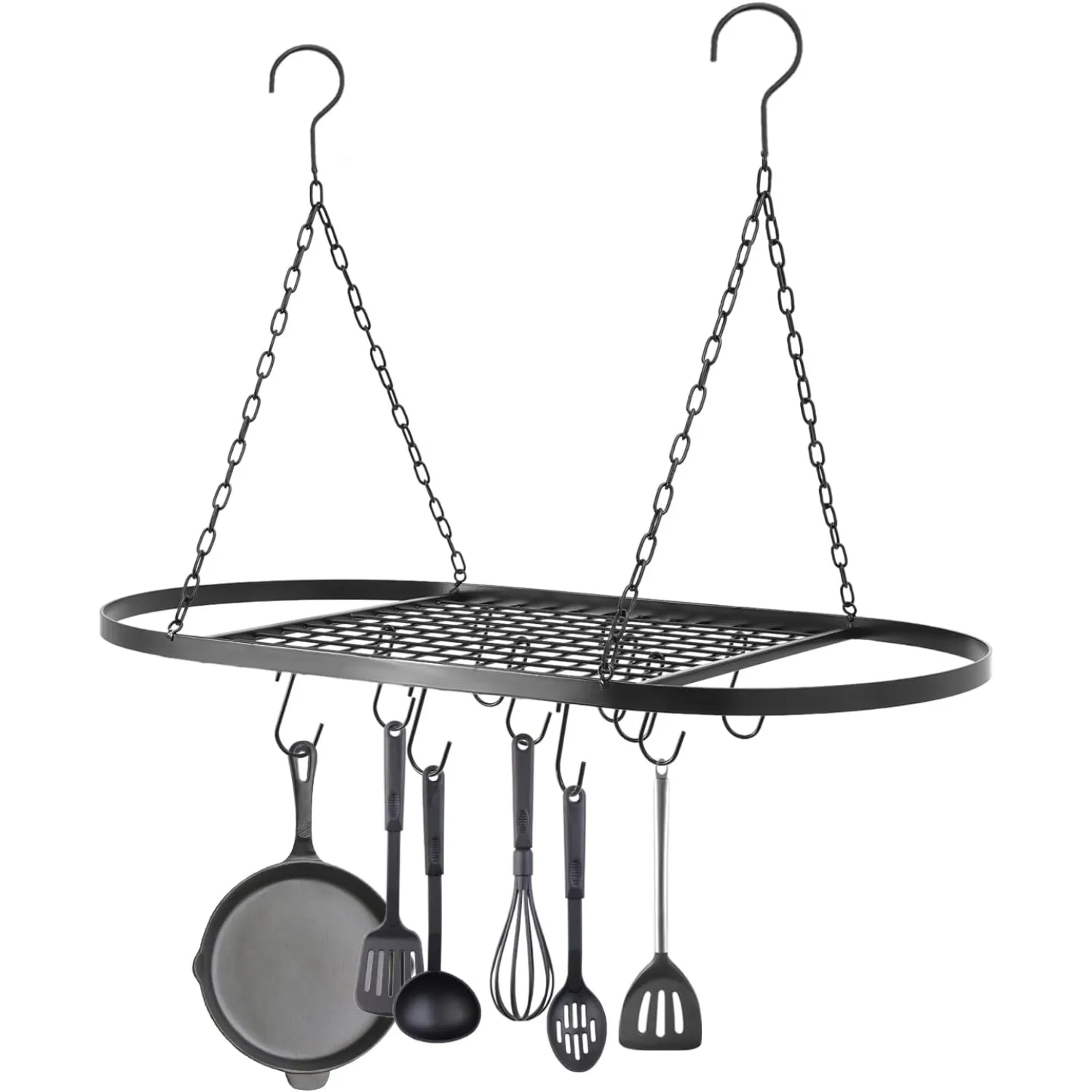 

Hanging Pot and Pan Storage Rack, Iron Spice Rack Organizer Black Ceiling-Mounted Spice Shelf Desktop Storage Organizer for Home