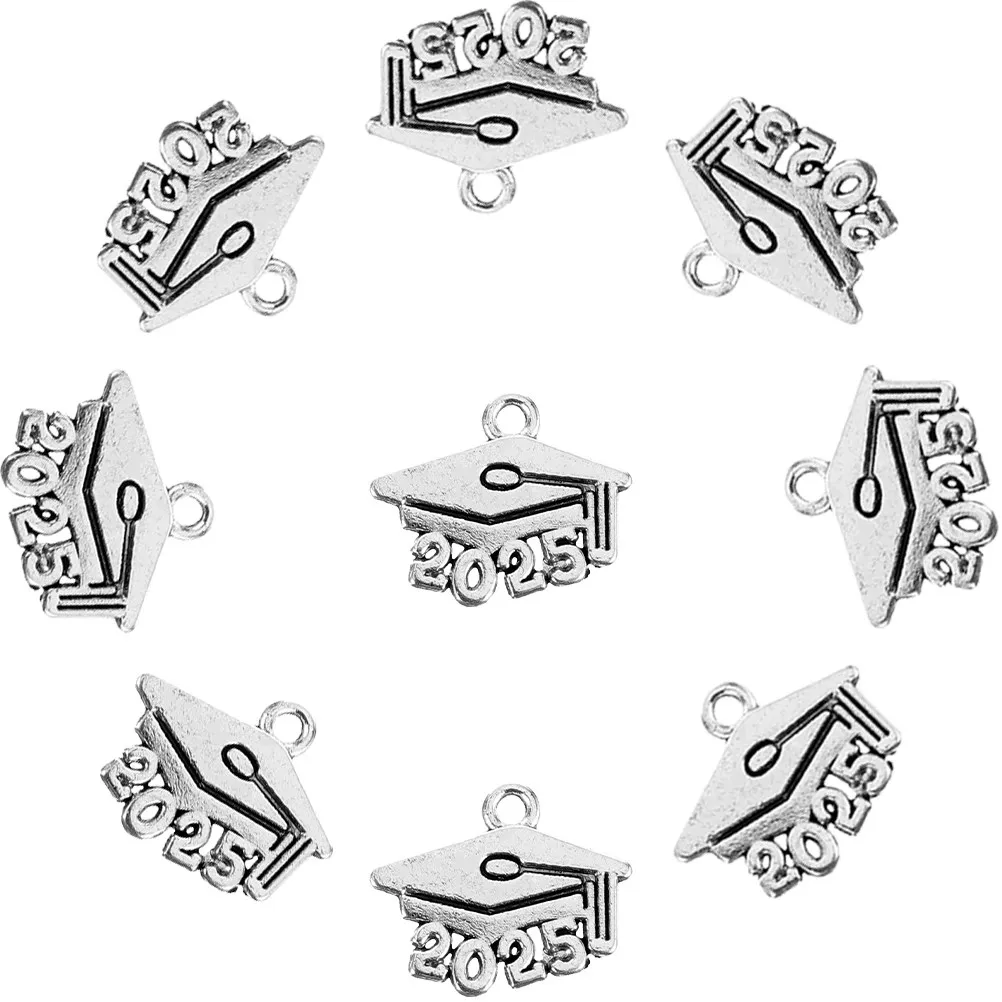 15Pcs 2025 Graduation Pendant Charms Elegant Cap Design Zinc Alloy for DIY Bracelets Necklaces Earrings Graduation Party