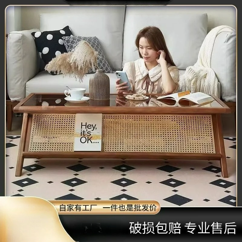 Подходит для французского ретро журнального столика из массива дерева из ротанга для гостиной, дома, обеденного стола, журнального столика двойного назначения, настраиваемый