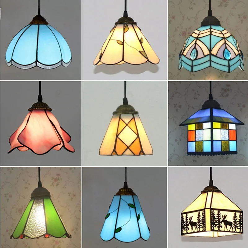 

Pendant Lights Mediterranean Loft Home Decor Creative Stained Glass Hanging Lamp Bedroom Dining Room Lighting Fixtures