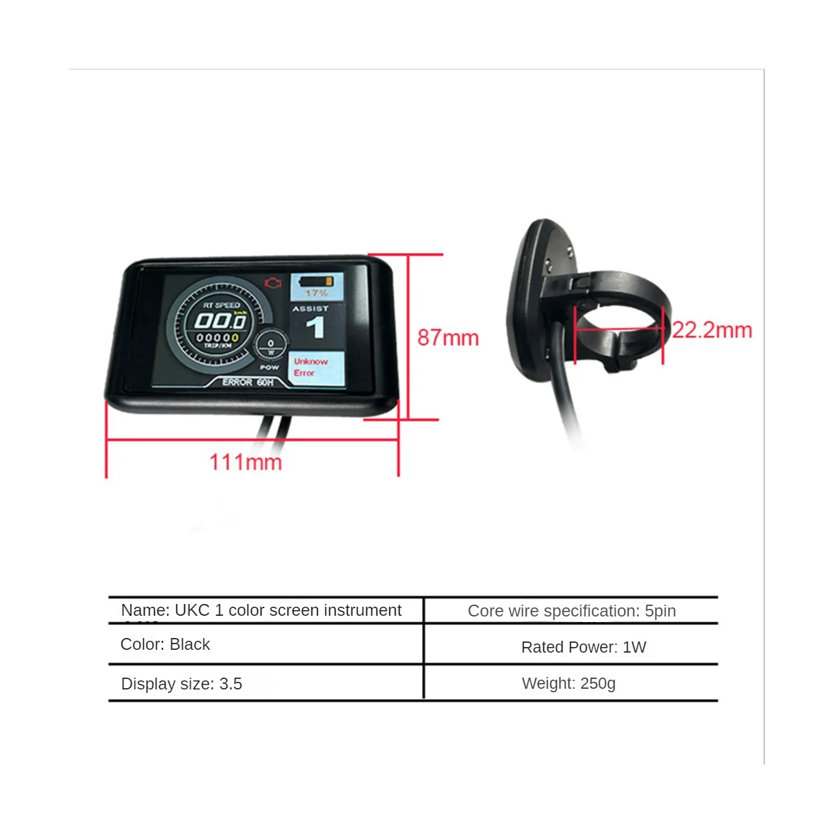 Protocol Lithium No.2 Protocol 3.5Inch TFT UKC1 Colorful Display 36V 48V 60V 72V for Sabvoton Controller,WP Connector