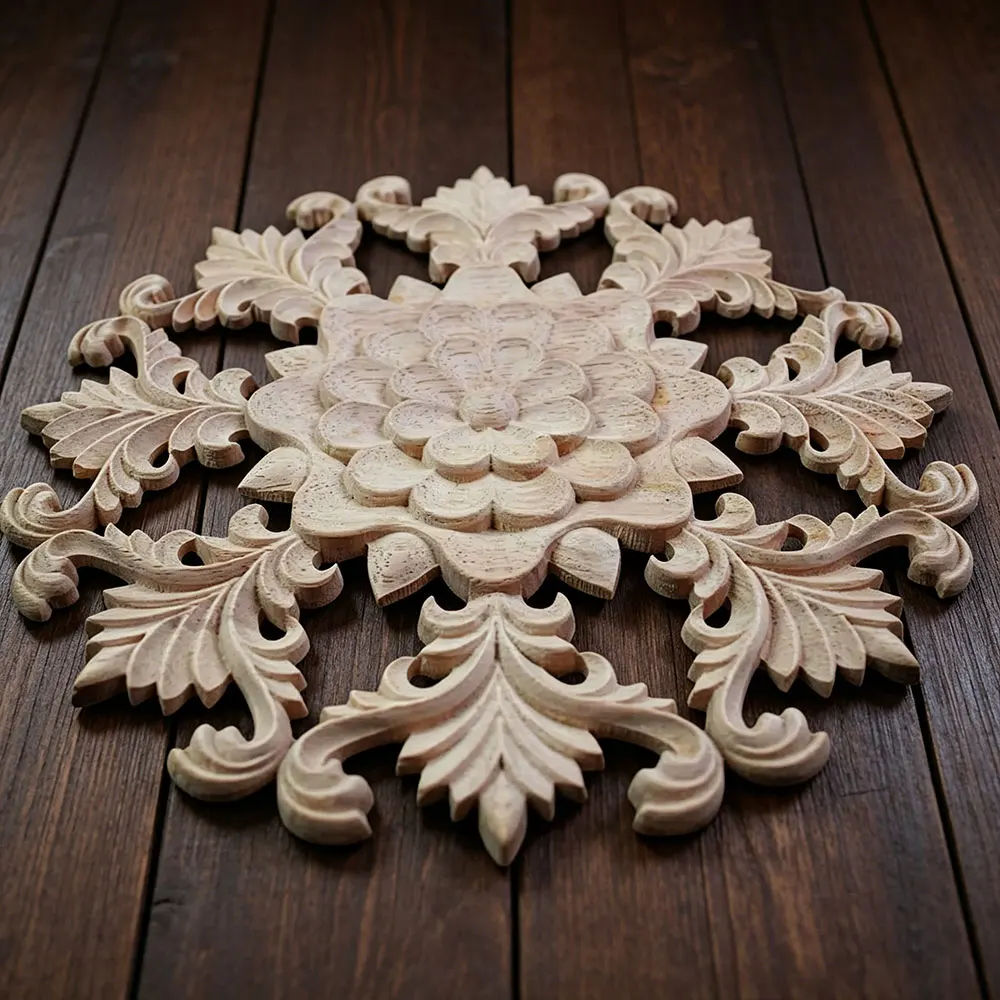 

2PCS 15/24CM Wooden Carved Decal Corner Appliques Frame Wall Furniture Woodcarving Decorative Wood Figurines Crafts Home Decor