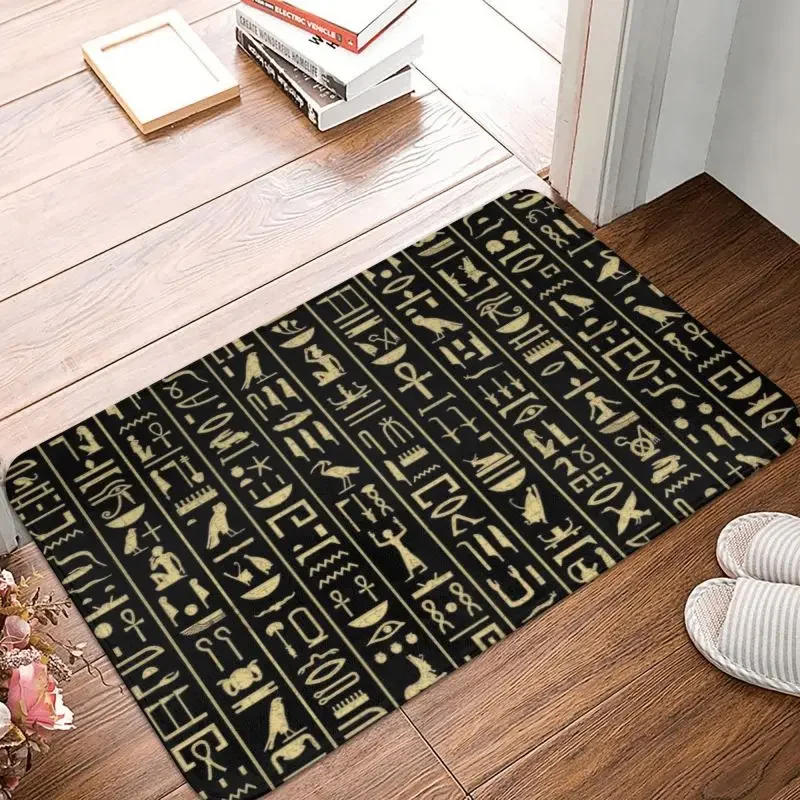 Golden Egyptian Hieroglyphics Entrance Doormat Decor Kitchen Corridor Balcony Rugs Bathroom Anti-Slip Foot Mat Bedroom Carpet