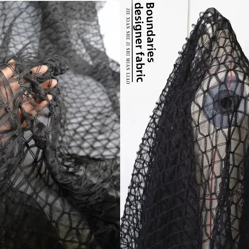 Black Mesh Fabric Pleated Texture for Graduation Design Background Cloth Designer Handmade Diy Sewing Polyester Material