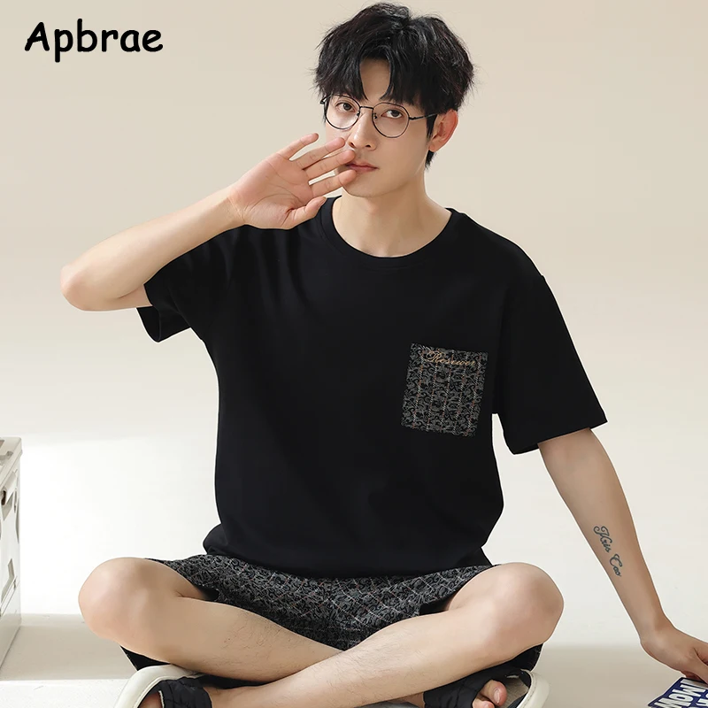 New Summer Men Faux Cotton Pajamas Short Sleeves Shorts Homewear for Boy Plus Size L-3XL Young Man Pijamas Pullover Sleepwear