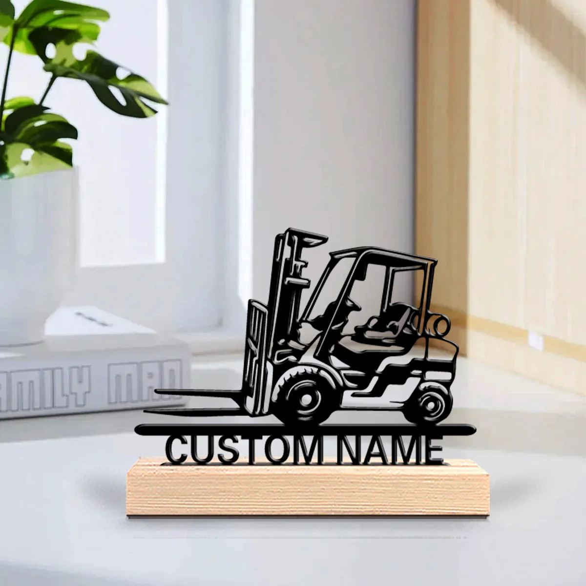 1pc Fun Personalized Custom Forklift Truck Metal Statues Comes With A Wooden Base Suitable As A Gift For Professionals Male Them