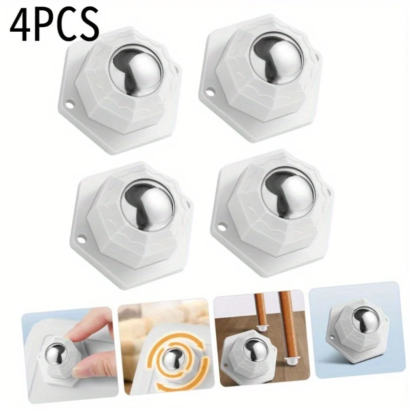 4Pcs Silent Ball‑Bearing Caster Wheels, No‑Drill Strong Self‑Adhesive Ball Casters, 360° Swivel Heavy‑Duty Furniture Moving Roll