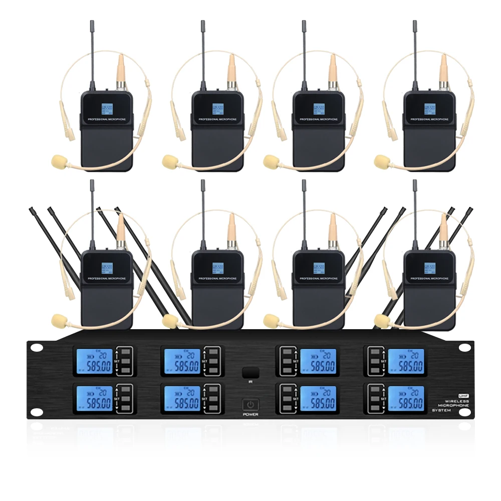 

UHF Wireless Microphone 8 Channel Handheld Headworn Lavalier Microphone Church Theater Wedding Stage Microphone Wireless