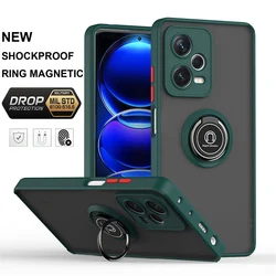 Armor Shockproof Magnetic Ring Stand Holder Case For Xiaomi Redmi 13 13C 12 10 Xiaomi Note 8 9 10 11 12 13 Pro Matte Back Cover