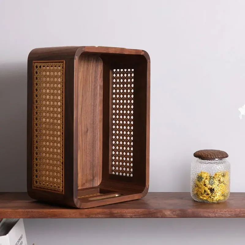 North American black walnut rattan storage basket