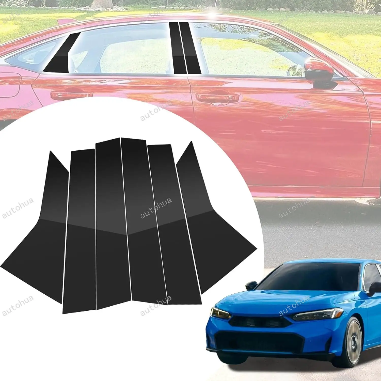 

Door Pillar Post Trim for Honda Civic 2022-2025 Side Door Pillar Anti Scratch Glossy PC Stickers Cover Moldings 6-pcs