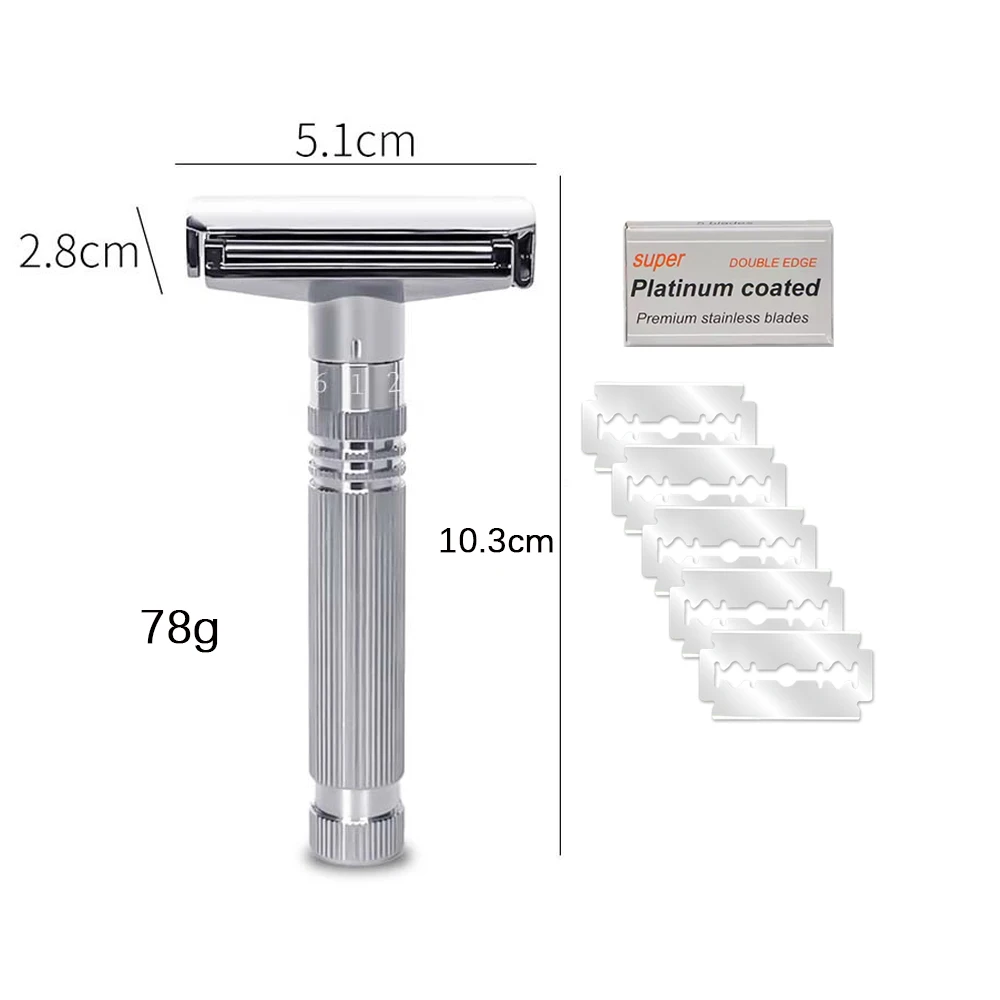 Whityle 09T-1 Glide 3.0 Pro Adjustable Safety Razor Double Edge Shaving Razor with Rolling Wheel 5 Blades For Man Shaving Kit