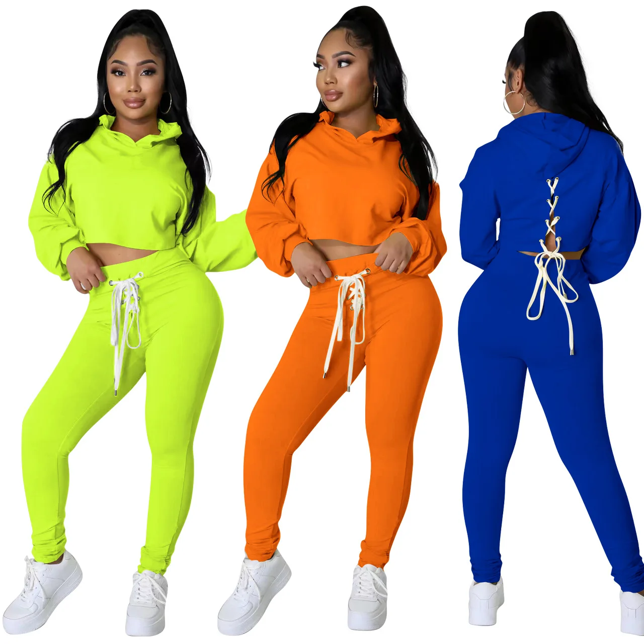 

women ladies 2 piece fall sets 2022 clothes women solid custom cropped hoodie jogger pants set hood suit jumper for women set