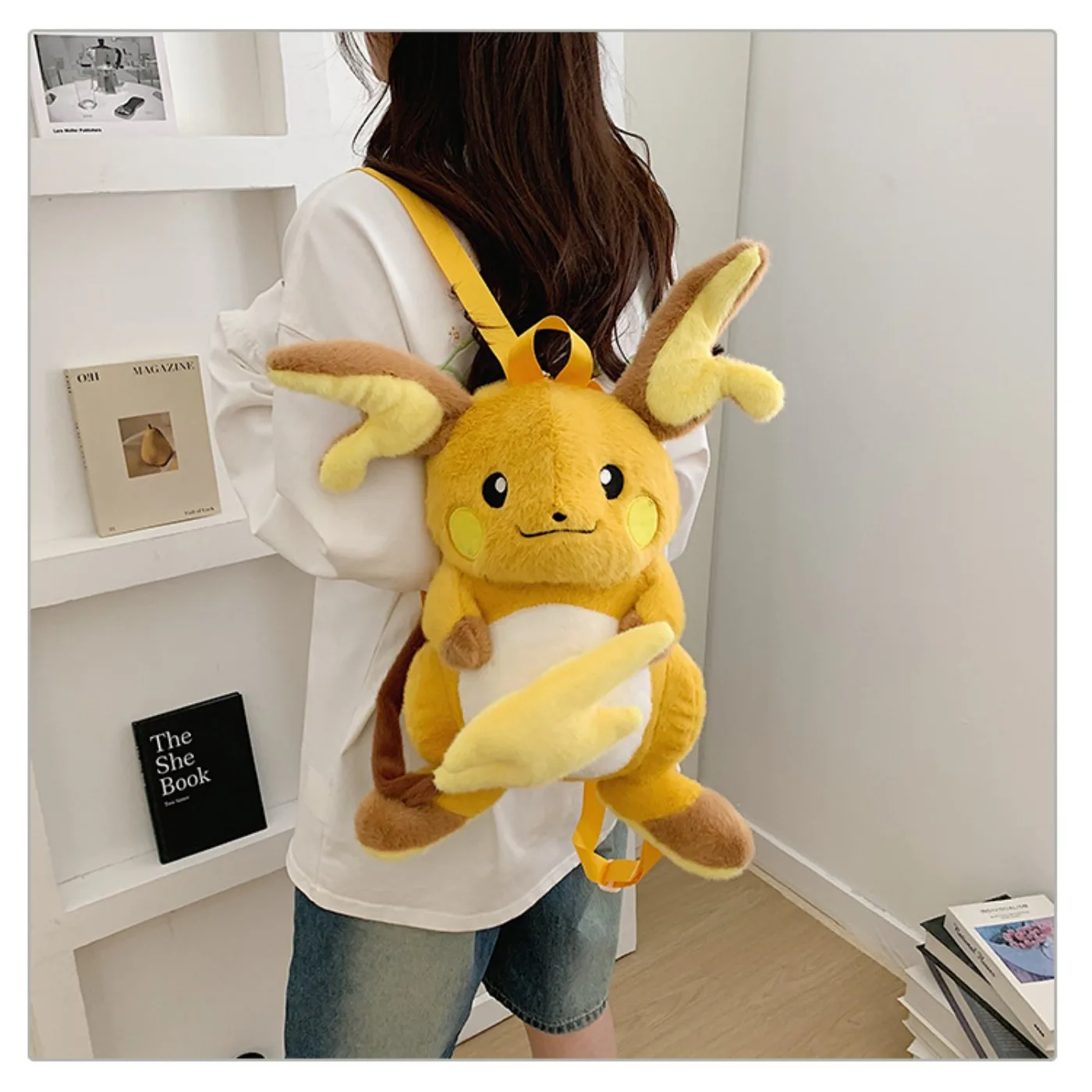 Japanese Style Plush Shoulder Bag Raichu Pikachu Eevee Psyduck Gengar Design Crossbody Backpack for Daily Outfit Gift