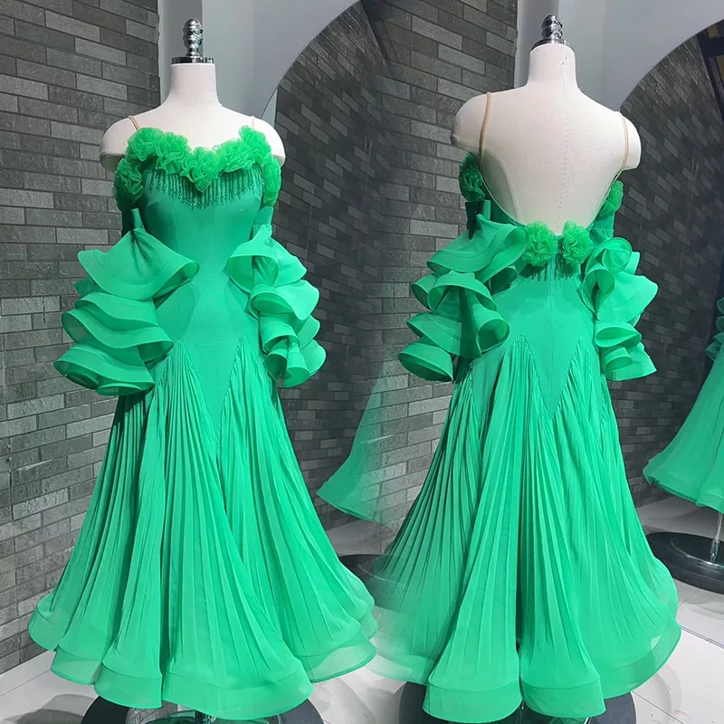 

2026 Женское платье для бальных танцев, зеленое, для стандартных танцев, для выступлений, платье для вальса, бальное платье для бальных танцев AMY3333