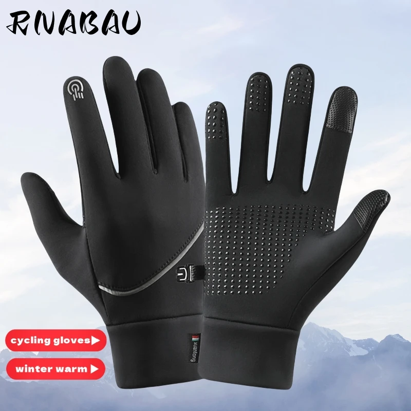 

RNABAU Cycling Gloves Autumn Winter Gloves Touch Screen Anti-slip Waterproof Road MTB Bike Running Fitness Motor Racing Gloves