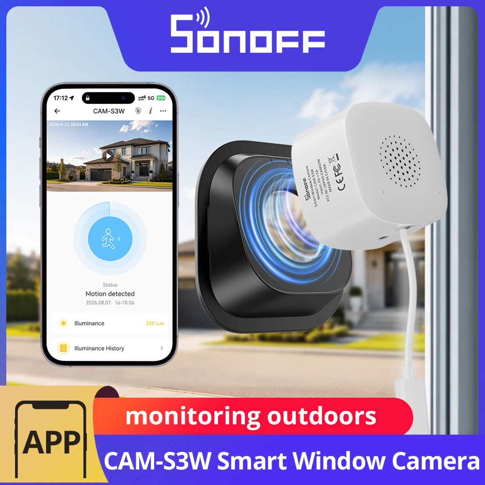 SONOFF CAM-S3W CAM GlassView 2K Intelligente Fensterkamera 2.4G/5GHz Wi-Fi Farbnachtsicht KI-Menschen- und Bewegungserkennung Haussicherheit