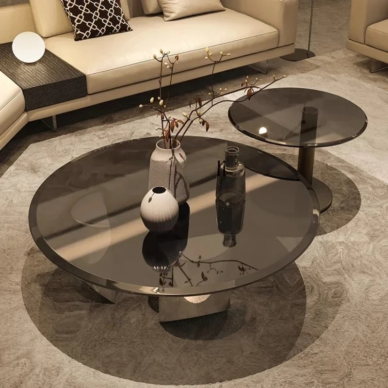 

Italian light luxury coffee table modern simple round tempered glass living room home low table