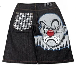 2024 summer denim shorts Y2K casual personalized printed mid-length pants y2k trendy streetwear high-waisted retro pants