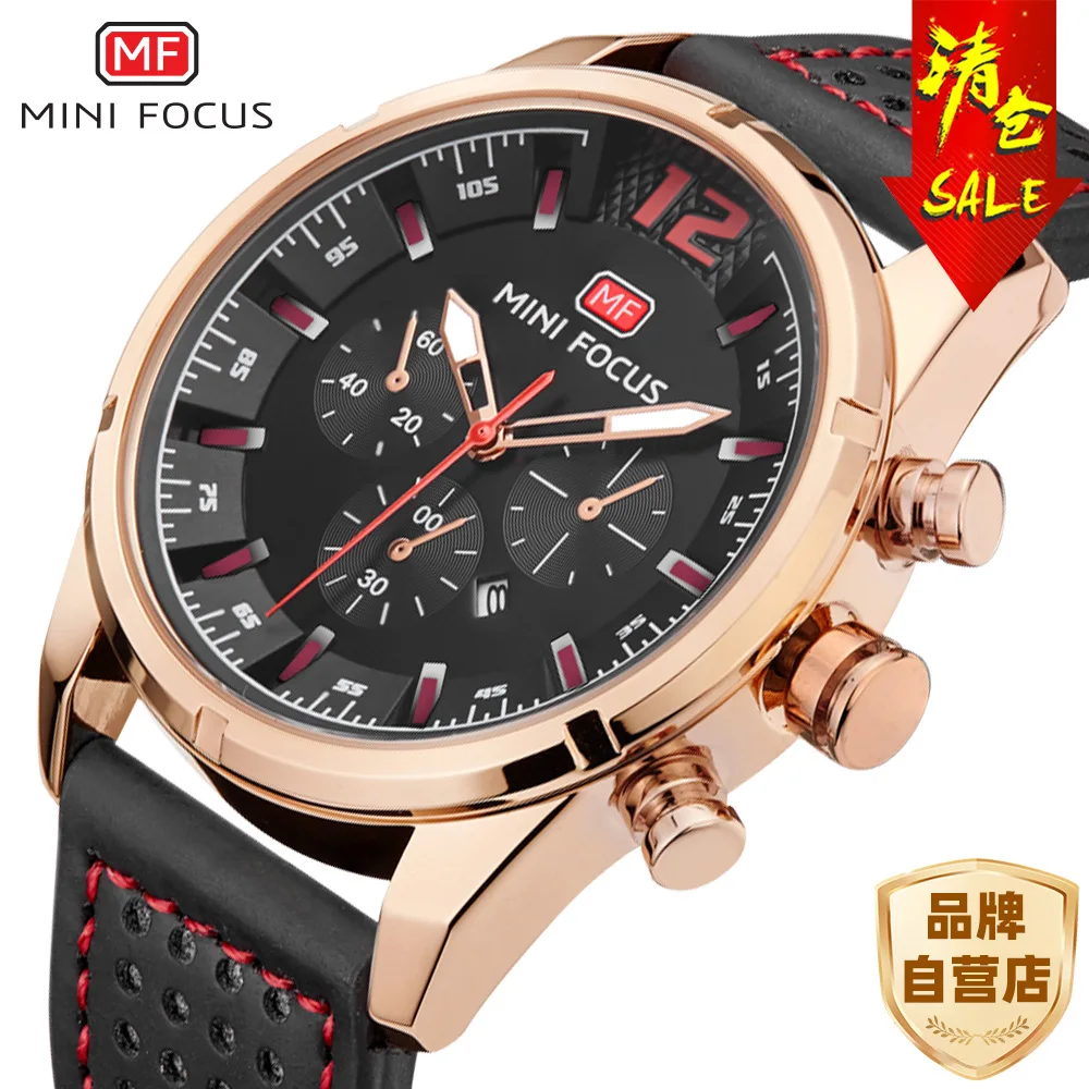 

Clearance/Men's Watch/Japanese Movement/Calendar Luminous Waterproof/Leather Strap/Fake Three Eyes 0005G