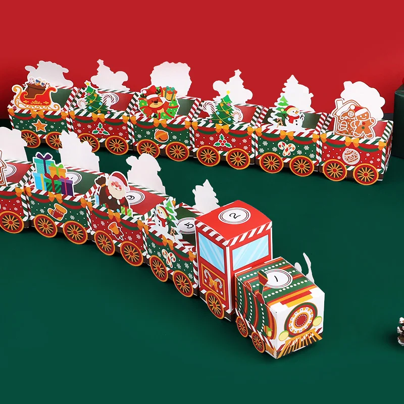 24pcs/Set Small Train Shaped Gift Box Digital Stickers Christmas Arrival Calendar Xmas Gift Packaging Supplies Home Decoration
