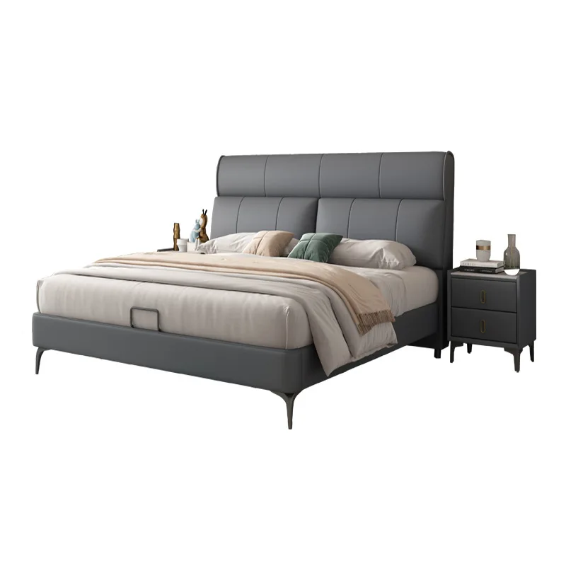 

Leather, modern simple 1.8-meter double bed, master bedroom wedding bed, 1.5-meter tatami single soft with three drawers