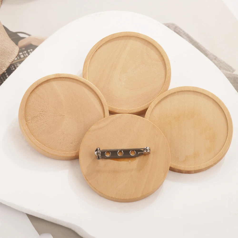10 Pieces/lot Blank Wood Convex Round Brooch Base Embryo 20 25 30 40 Mm Inner Diameter Diy Charm Brooch Jewelry in Stock