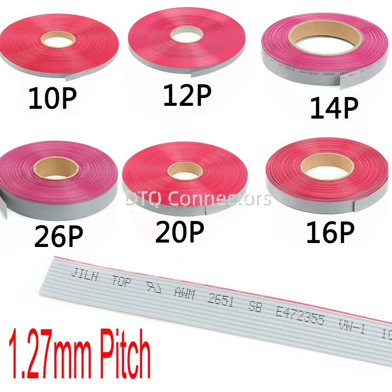 10P/12P/14P/16P/20P/40P 1.27mm PITCH Grey Flat Ribbon Cable 10/16/20/40 Pin 28AWG WIRE for IDC FC 2.54MM Connector