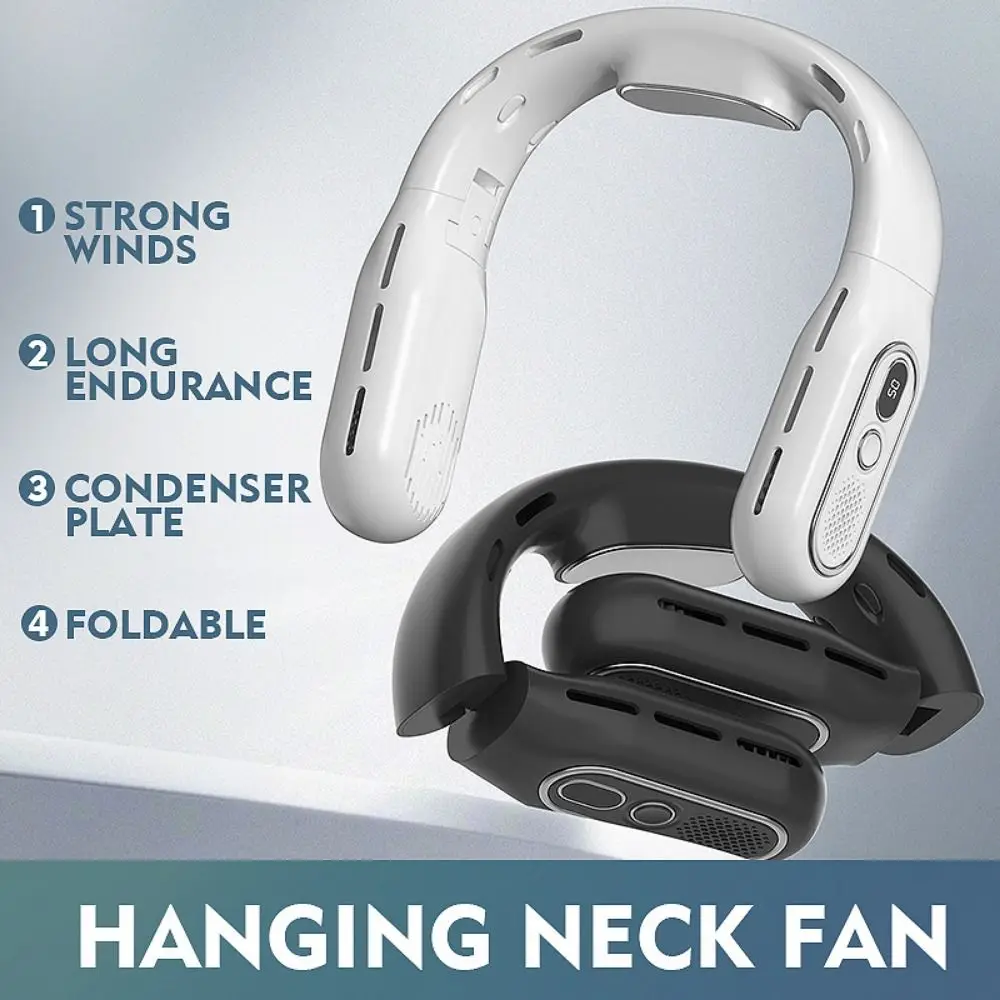 

Digital Display Leafless Hanging Neck Fan Foldable Design 3 Speeds USB Charging Fan Quiet Operation Vaneless Technology