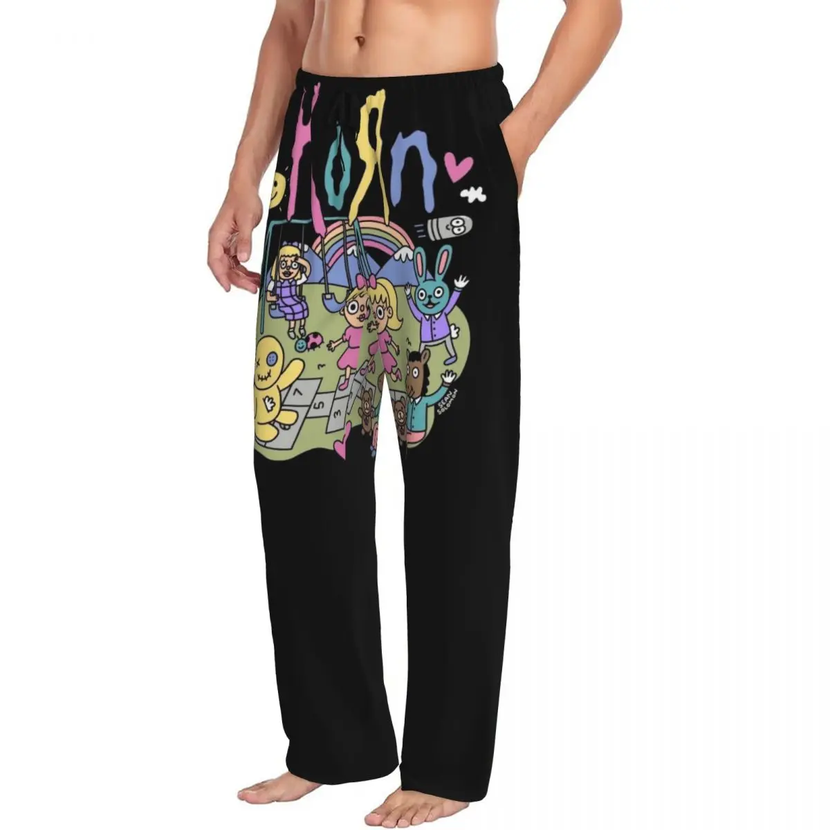 커스텀 헤비 메탈 음악 코른스 해골 파자마 바지 남성용 슬립웨어 라운지 슬립 바텀스 포켓 포함 신축성