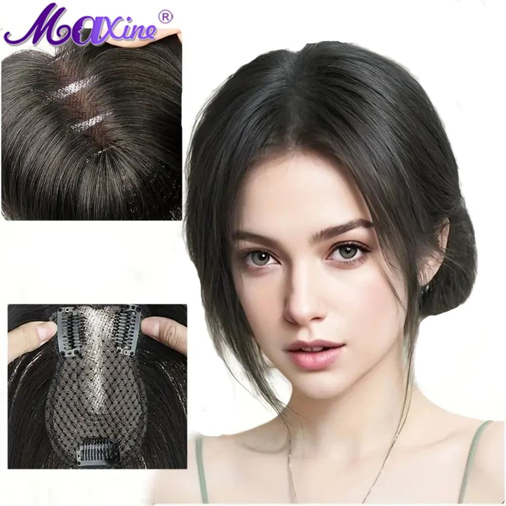 Maxine Topper With Hair Bangs Human Hair Clip In Hair Extensions Natural Looking For Daily Use Hair Accessories