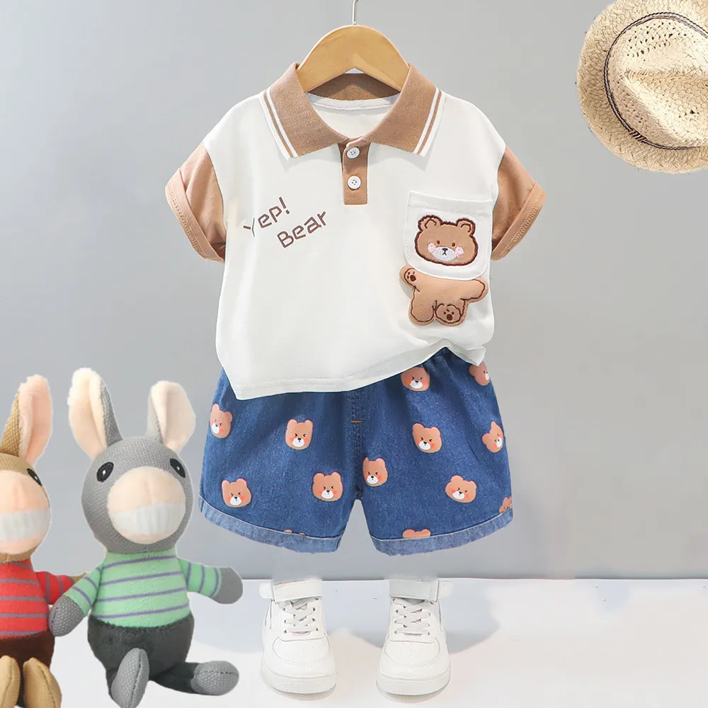 Toddler Summer Clothes for Kids 2024 Fashion Cartoon Printed O-neck Short Sleeve T-shirts and Shorts Boys Boutique Clothing Set