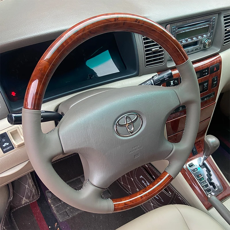 Hand-stitched genuine leather peach wood grain steering wheel cover For Toyota Land Cruiser Prado 120 2004-2007 Tacoma 2005-2011