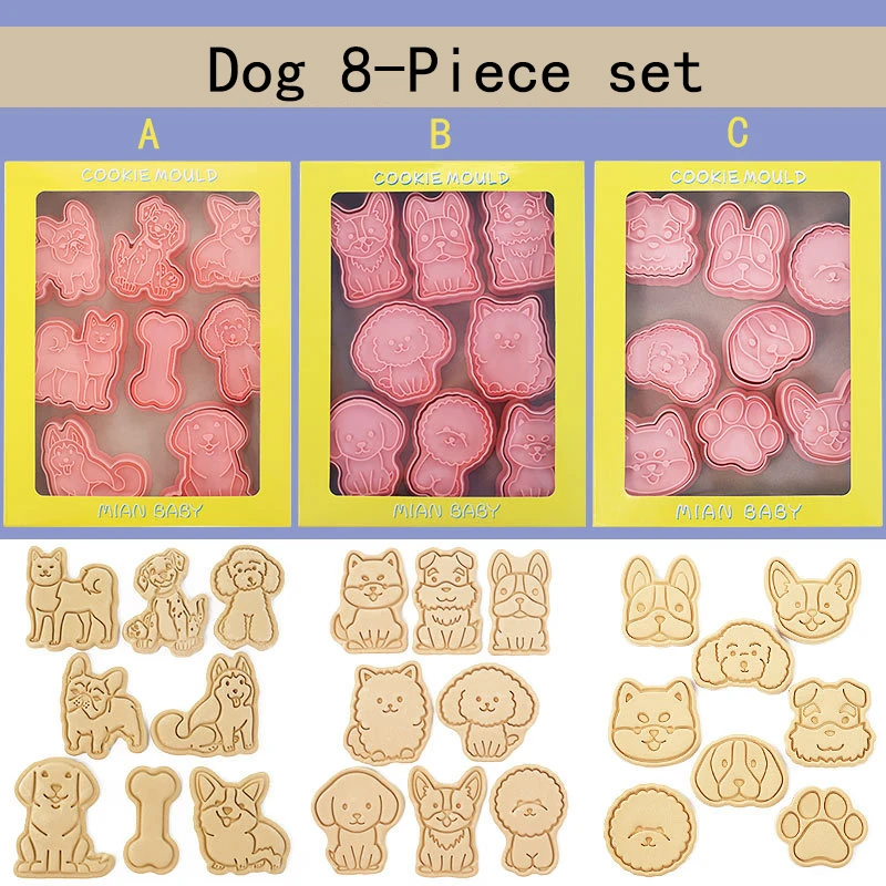 8 Pieces Dog Cookie Mold Animal Cookie Cutter Bichon Frise Akita Dog Biscuit Mold Baking Mold Home DIY ABS Plastic Baking Tools