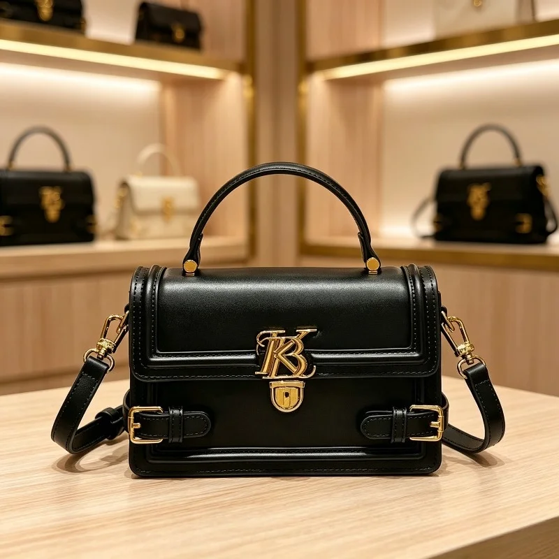 Women Vintage Top Handle Handbag Fashion Metal Lock Small Square Bag Elegant Crossbody Shoulder Purse For Daily Use