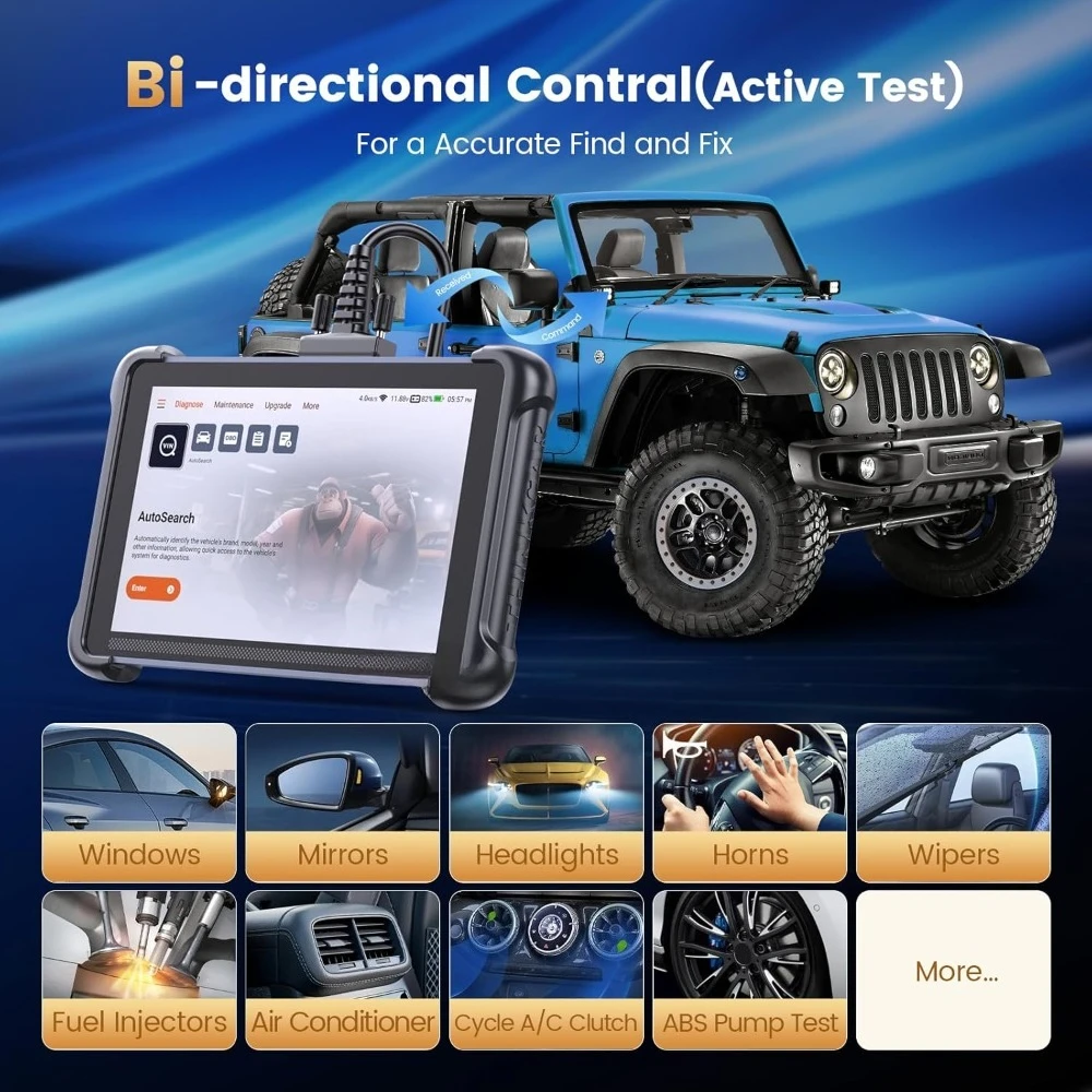 

Диагностический сканер OBD2 с двунаправленным сканированием, пожизненным бесплатным обновлением, 34 функциями сброса, 3000 активных тестов, кодированием ЭБУ, PMI, проводной, для всех систем