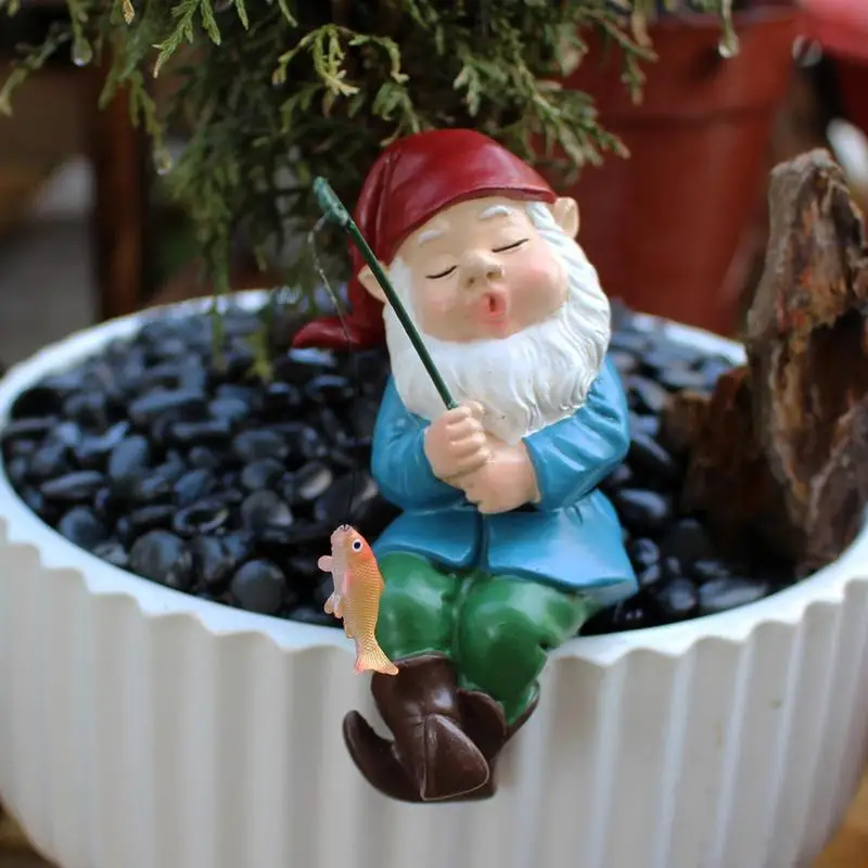 Fishing Gnome Sitter Dwarf Garden Statue Gift Outdoor Courtyard Decoration Dwarf Sculpture For Garden Ornament Outdoor Pond