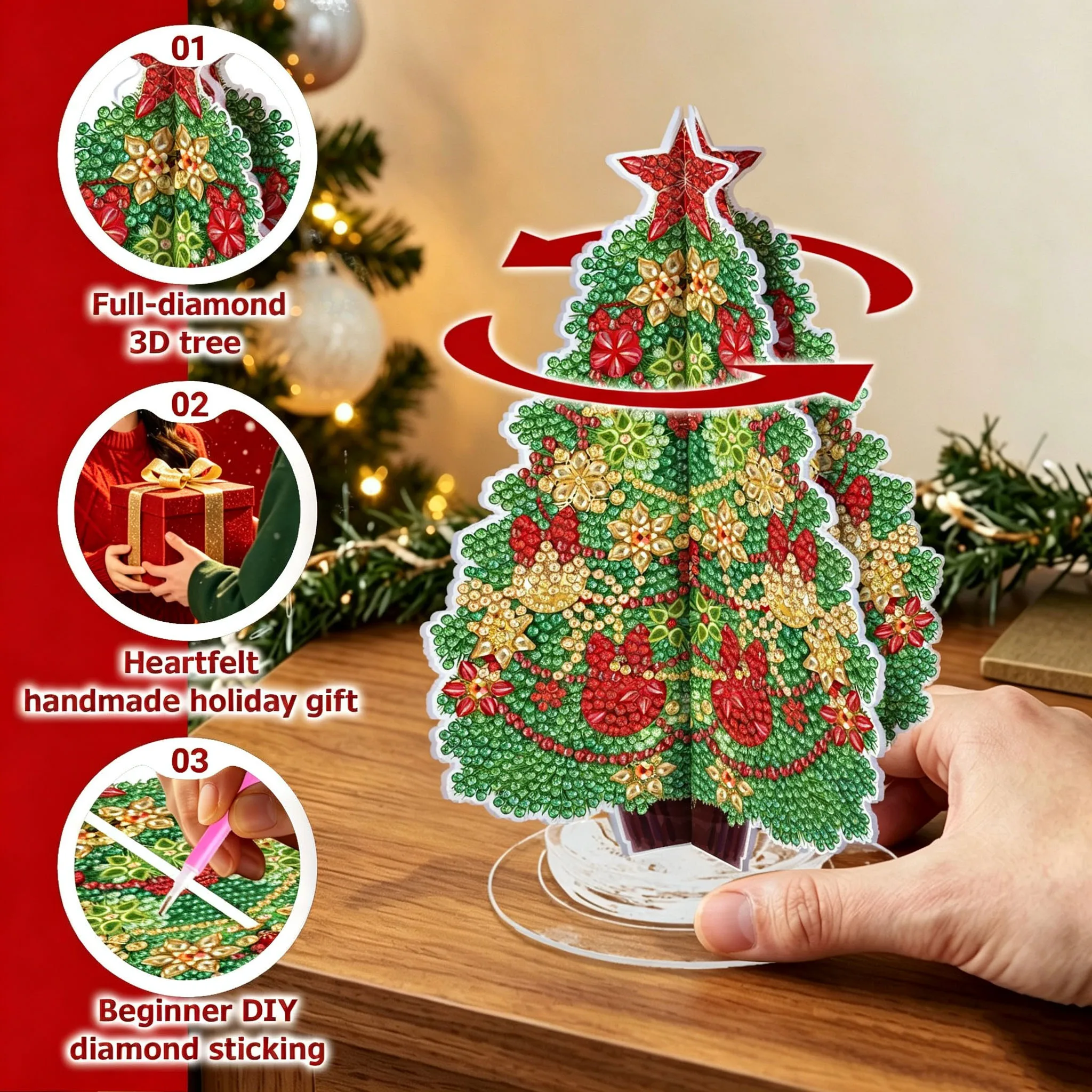 Christmas Diamond Art Table Decor Desktop Diamond Painting Ornament Kits Art Kits For Xmas Tree & Claus Table Office Home Decora