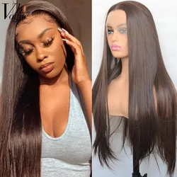 Voguebeauty marrom escuro peruca dianteira do laço sintético seda reta resistente ao calor fibra natural hairline cosplay para mulher